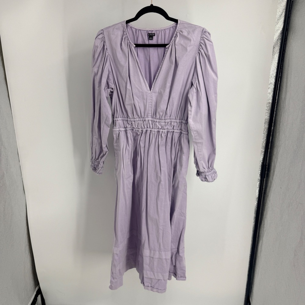 J.Crew Womens Lavender Purple Smocked Waist Puff Sleeve V-Neck Midi Dress M